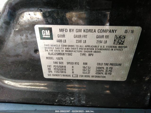 KL4CJ2SM9GB711842 Buick Encore Sport Touring