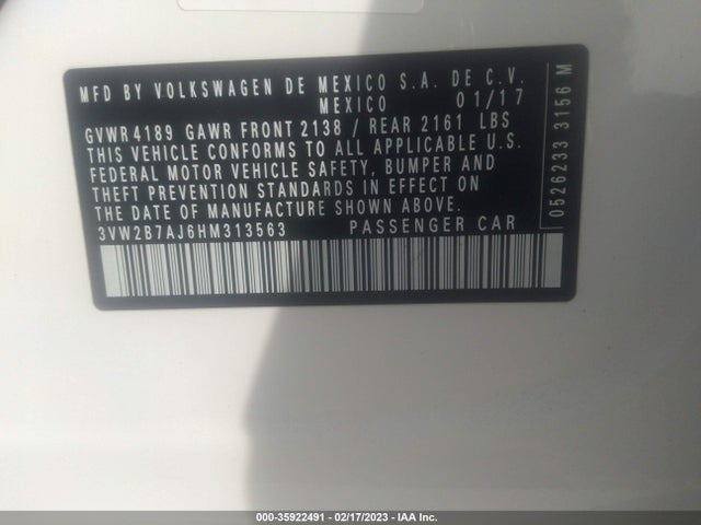 3VW2B7AJ6HM313563 Volkswagen Jetta 1.4t S
