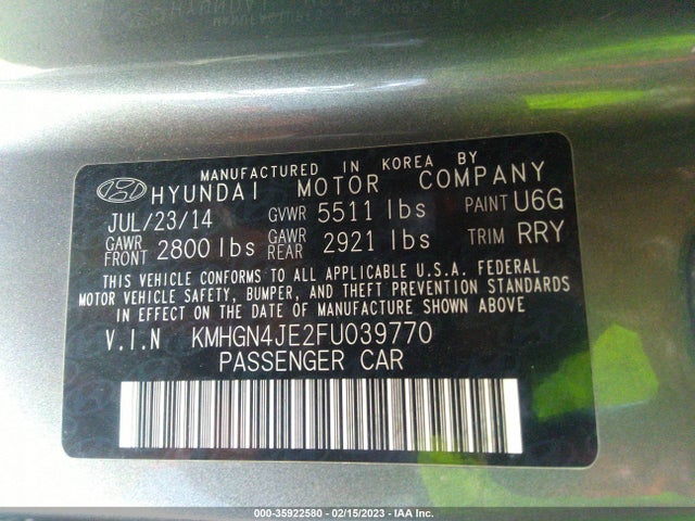 2015 Hyundai Genesis, VIN: KMHGN4JE2FU039770