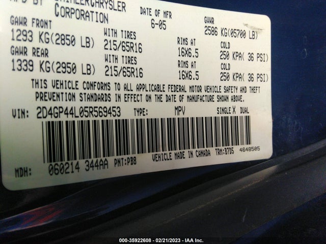 Dodge Grand Caravan Sxt 2005 2D4GP44L05R569453 Image 10