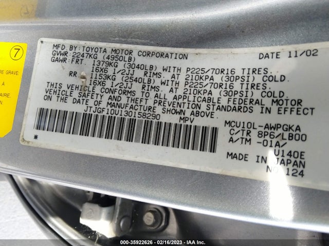 Lexus RX 300 2003 JTJGF10U130158290 Image 10