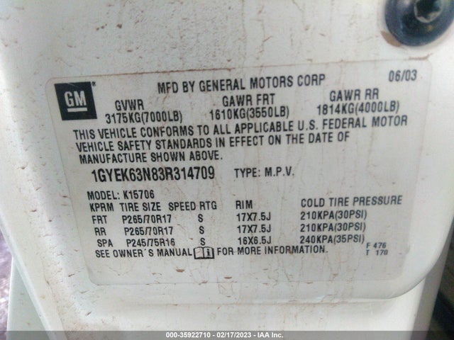 Cadillac Escalade 2003 1GYEK63N83R314709 Image 10
