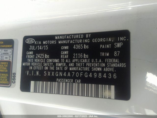 5XXGN4A70FG498436 KIA OPTIMA EX