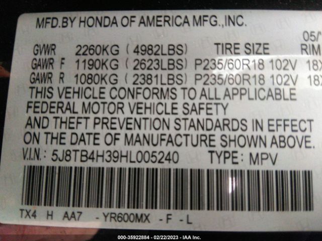 5J8TB4H39HL005240 Acura RDX