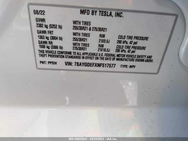 Tesla Model Y Performance 2022 7SAYGDEFXNF517577 Image 10