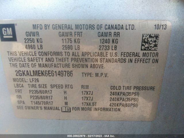2GKALMEK6E6149786 GMC Terrain Sle