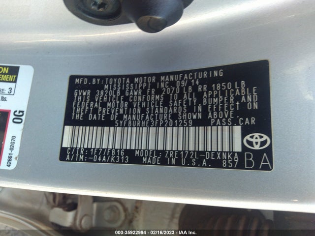 Toyota Corolla L/le/s/s Plus/le Plus 2015 5YFBURHE3FP201259 Image 10