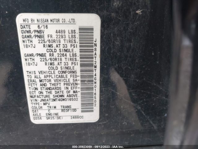 JN8AT2MT4GW016502 Nissan Rogue Sl