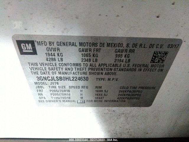 Chevrolet Trax Lt 2017 3GNCJLSB0HL224630 Image 10