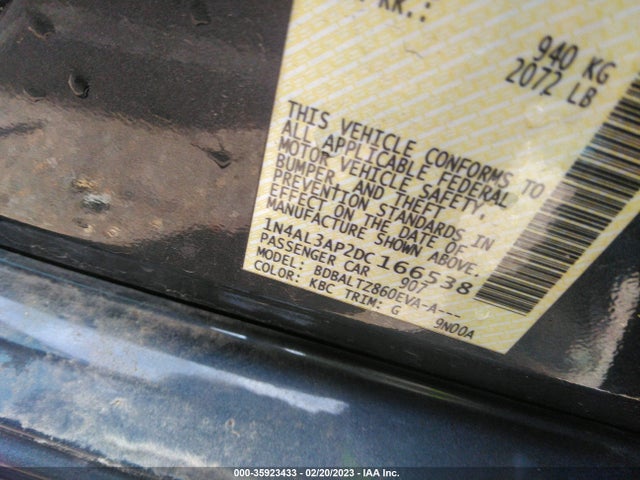 2013 NISSAN ALTIMA 2.5 SV VIN: 1N4AL3AP2DC166538