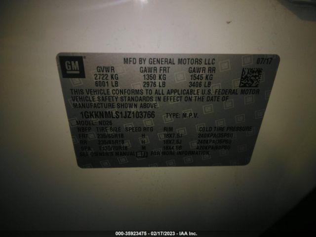 1GKKNMLS1JZ103766 GMC ACADIA SLT