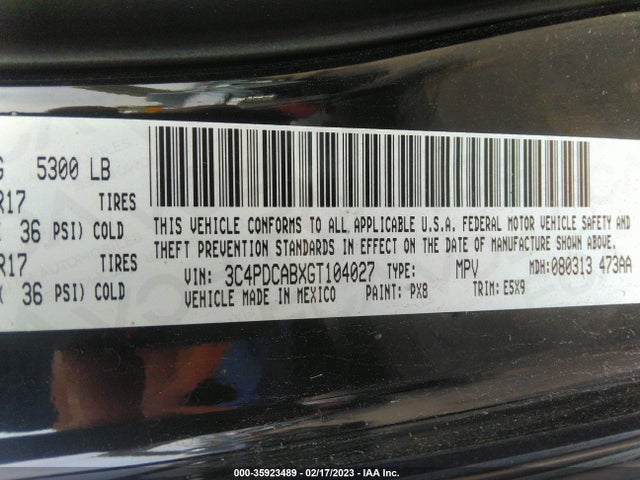 Dodge JOURNEY SE 2016 3C4PDCABXGT104027 Image 9