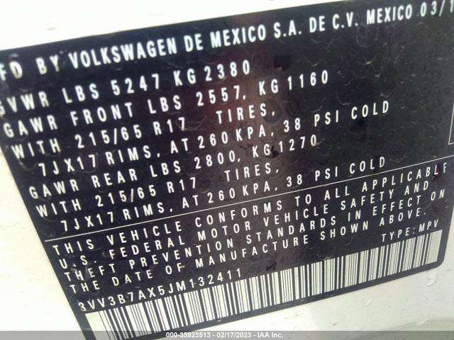 3VV3B7AX5JM132411 Volkswagen Tiguan Sel/se