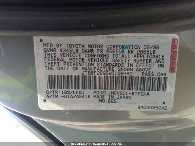JT8BF28G5W0139360 Lexus ES 300 LUXURY SPORT SDN