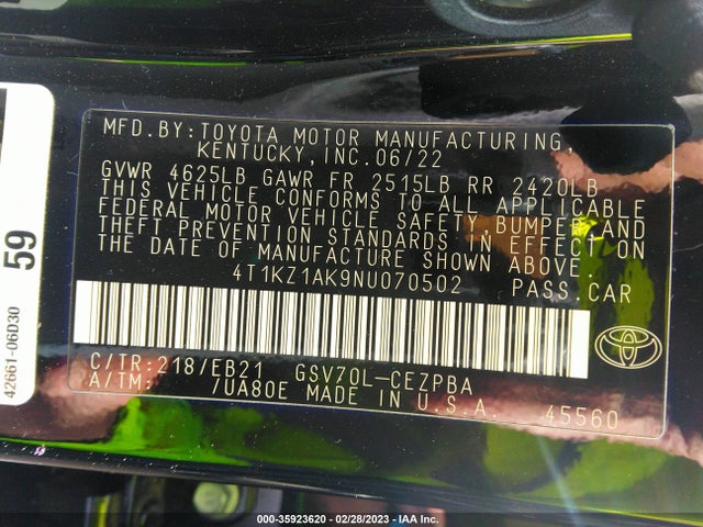 Toyota Camry V6 2022 4T1KZ1AK9NU070502 Image 10
