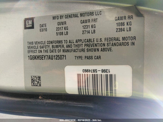 1G6KH5EY7AU125071 Cadillac Dts W/1sd