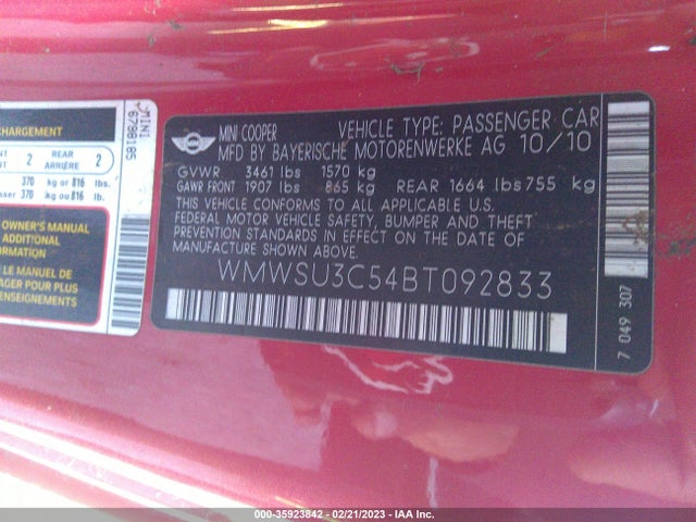 WMWSU3C54BT092833 Mini COOPER HARDTOP