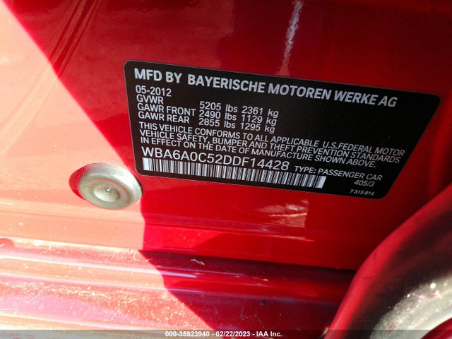 BMW 6 Series 2013 WBA6A0C52DDF14428 Image 10