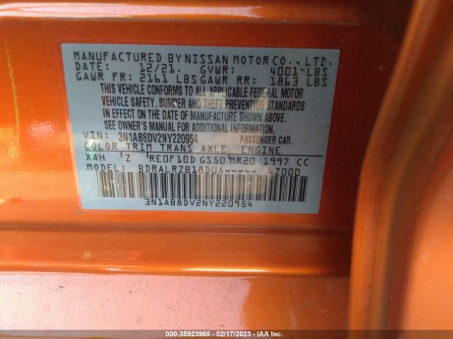3N1AB8DV2NY220954 Nissan SENTRA SR