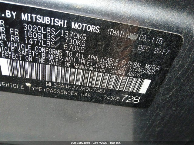 ML32A4HJ7JH007561 Mitsubishi MIRAGE SE