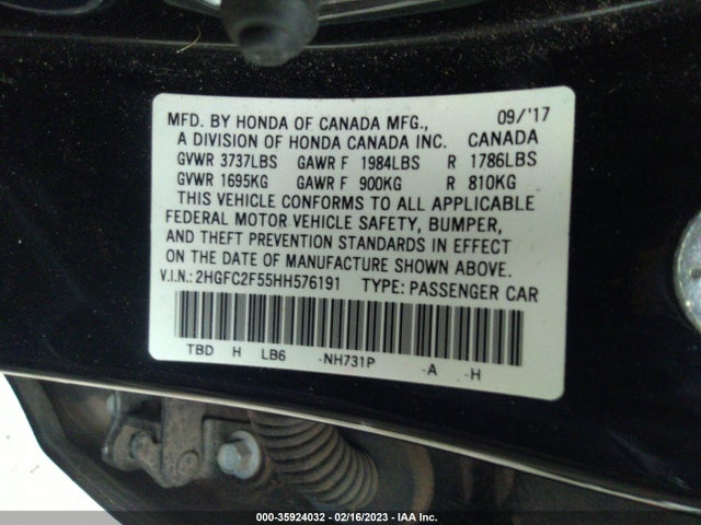 Honda Civic Sedan Lx 2017 2HGFC2F55HH576191 Image 9