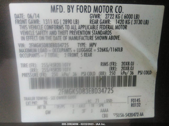 2014 Ford Flex, VIN: 2FMGK5D83EBD34725