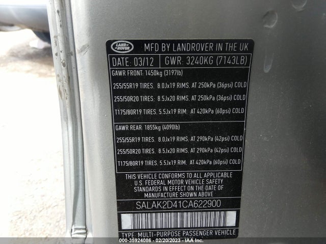 Land Rover Lr4 Lux 2012 SALAK2D41CA622900 Image 9
