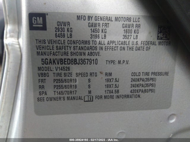2011 BUICK ENCLAVE CXL-1 VIN: 5GAKVBED8BJ367910