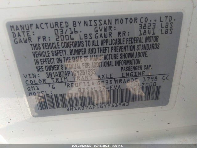 2016 Nissan Sentra, VIN: 3N1AB7AP1GY251583