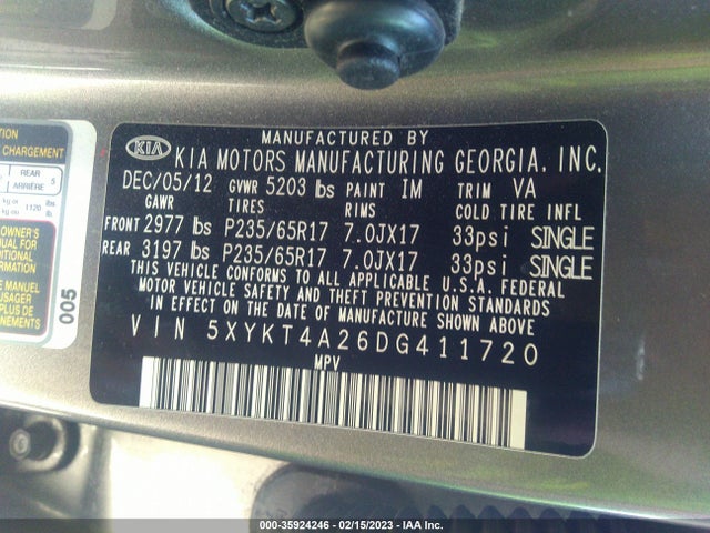 KIA SORENTO LX 2013 5XYKT4A26DG411720 Image 11