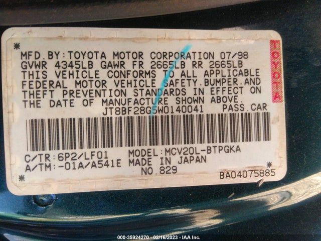 JT8BF28G5W0140041 Lexus ES 300 LUXURY SPORT SDN