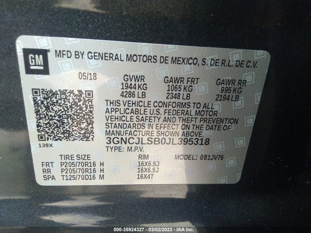 Chevrolet Trax Lt 2018 3GNCJLSB0JL395318 Image 9