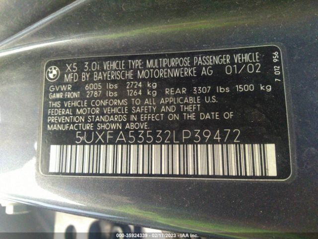 5UXFA53532LP39472 BMW X5 3.0I