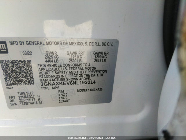 Chevrolet EQUINOX LT 2022 3GNAXKEV6NL193014 Image 9