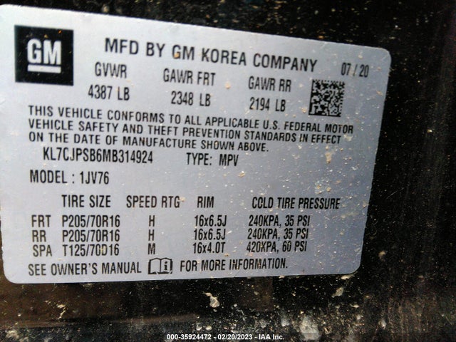 Chevrolet Trax Lt 2021 KL7CJPSB6MB314924 Image 9