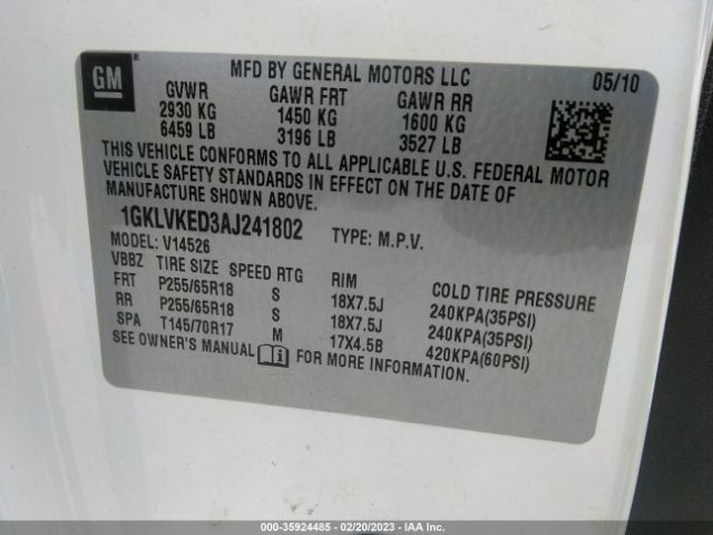 1GKLVKED3AJ241802 GMC ACADIA SL