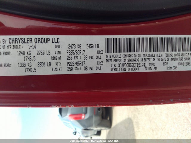 Dodge Journey Sxt 2014 3C4PDCBG6ET191741 Image 9