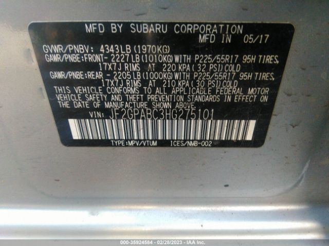 JF2GPABC3HG275101 Subaru Crosstrek Premium