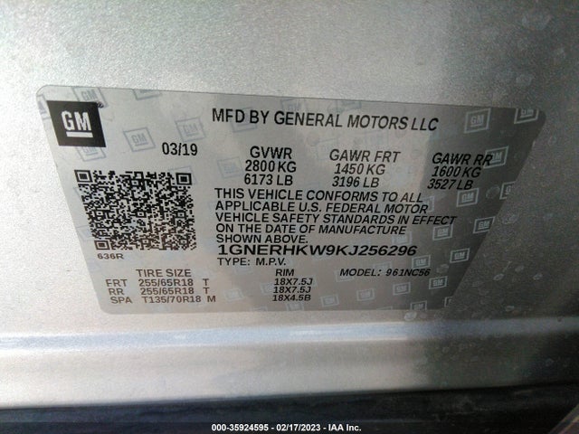 Chevrolet Traverse Lt Leather 2019 1GNERHKW9KJ256296 Image 10