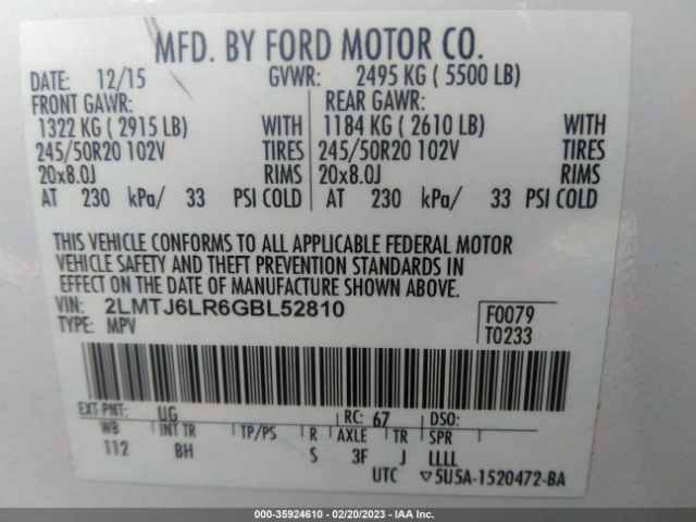 2LMTJ6LR6GBL52810 Lincoln Mkx Reserve