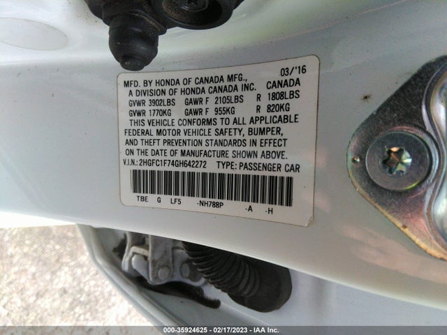 2016 Honda Civic, VIN: 2HGFC1F74GH642272