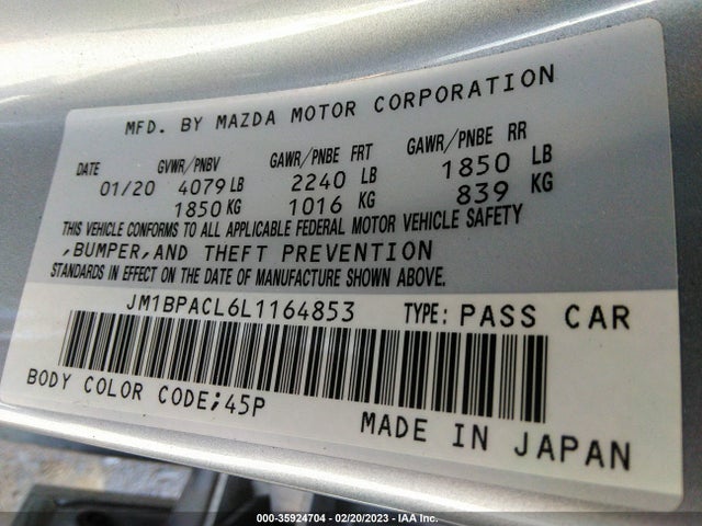 2020 Mazda 3, VIN: JM1BPACL6L1164853