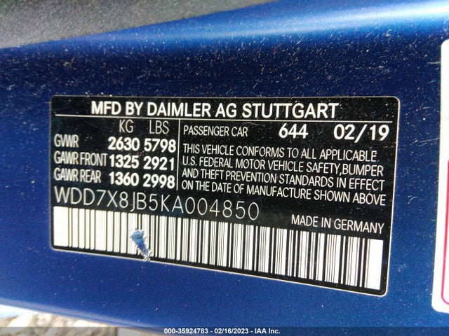 2019 Mercedes-Benz AMG GT, VIN: WDD7X8JB5KA004850