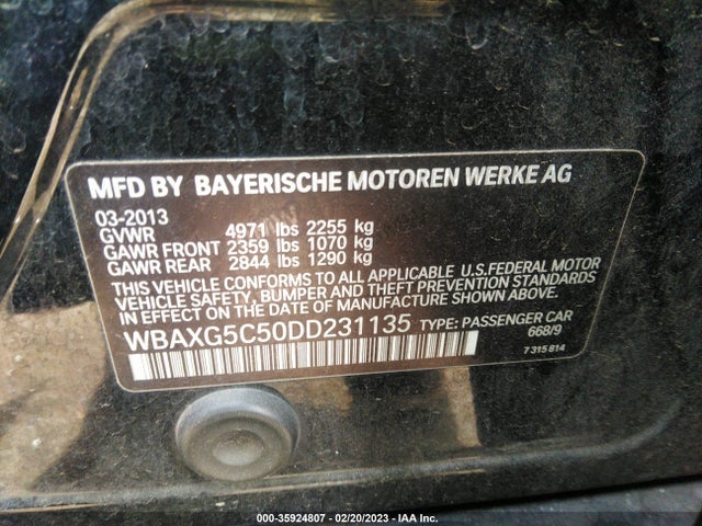 2013 BMW 5 SERIES 528I VIN: WBAXG5C50DD231135