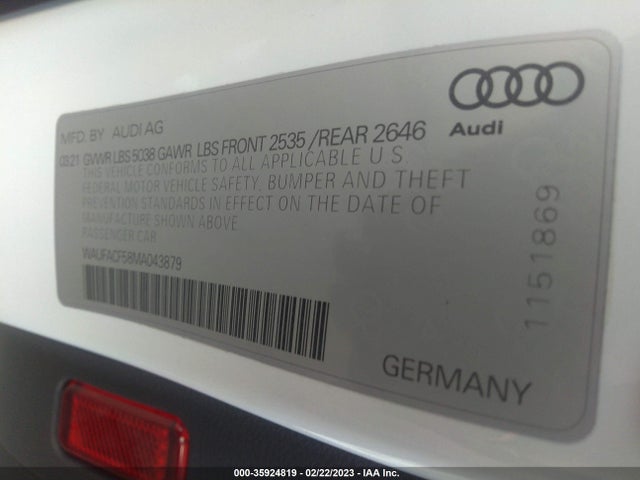 WAUFACF58MA043879 Audi A5 Sportback S Line Premium Plus