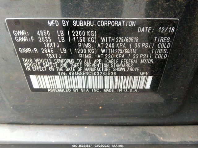 4S4BSENC5K3285536 Subaru Outback Limited