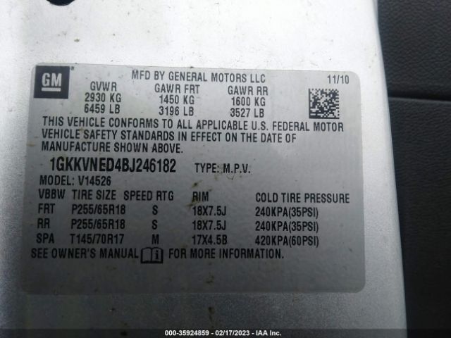 1GKKVNED4BJ246182 GMC ACADIA SL