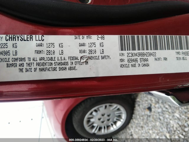 2008 CHRYSLER 300 LX VIN: 2C3KA43R88H230422