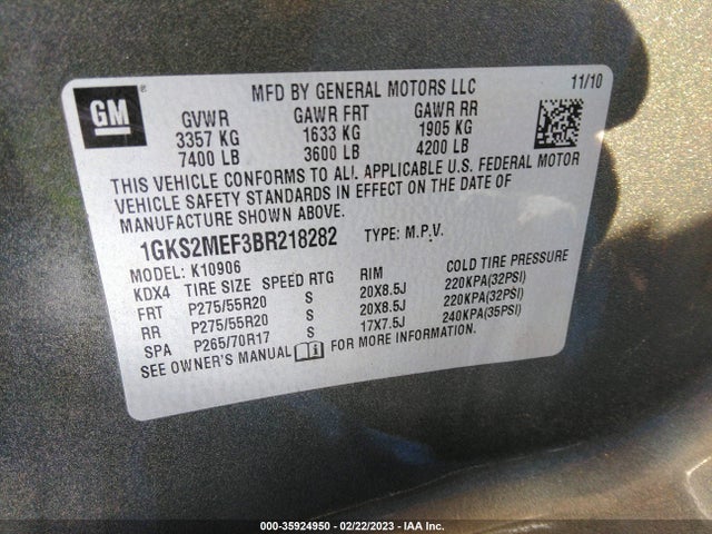 GMC YUKON XL 2011 1GKS2MEF3BR218282 Image 10