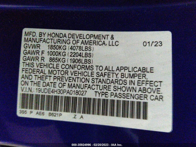 19UDE4H30PA018027 Acura Integra W/a-spec Package